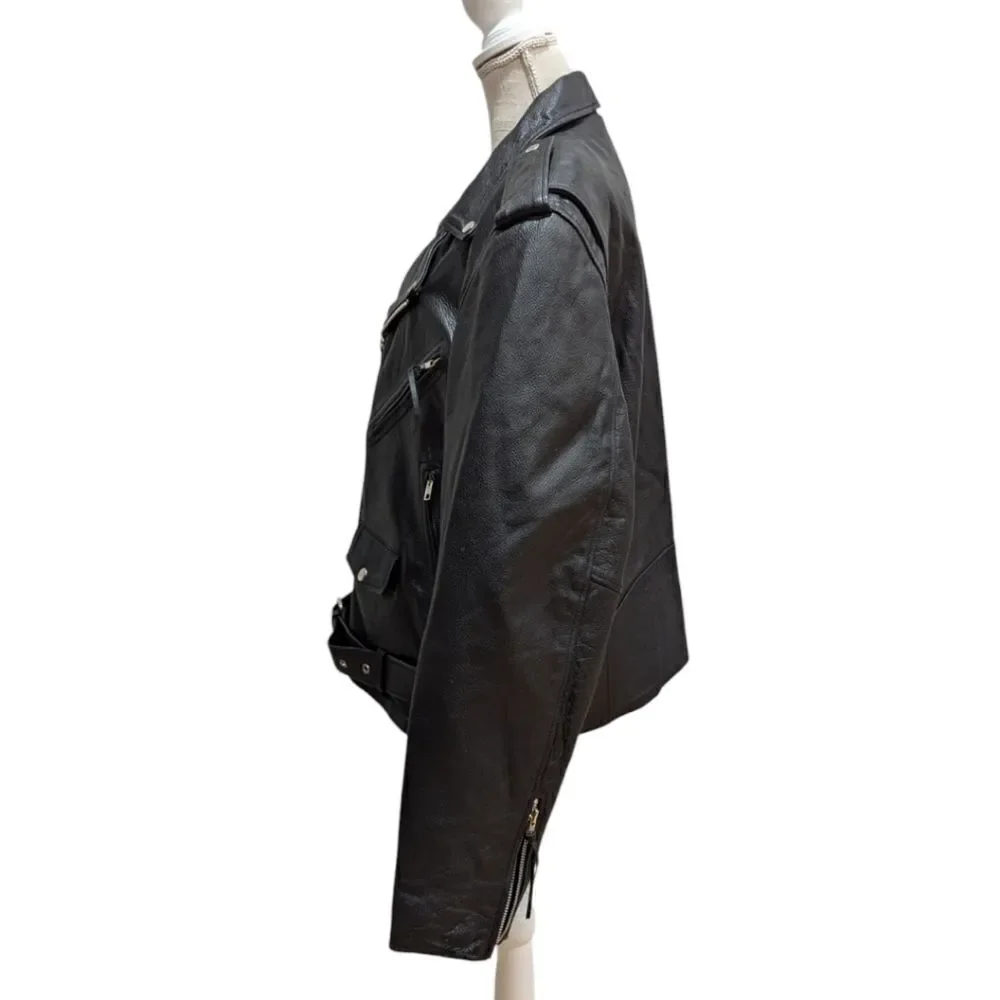 FMC Men's 48 Motorcycle Biker Jacket 100% Leather in Black